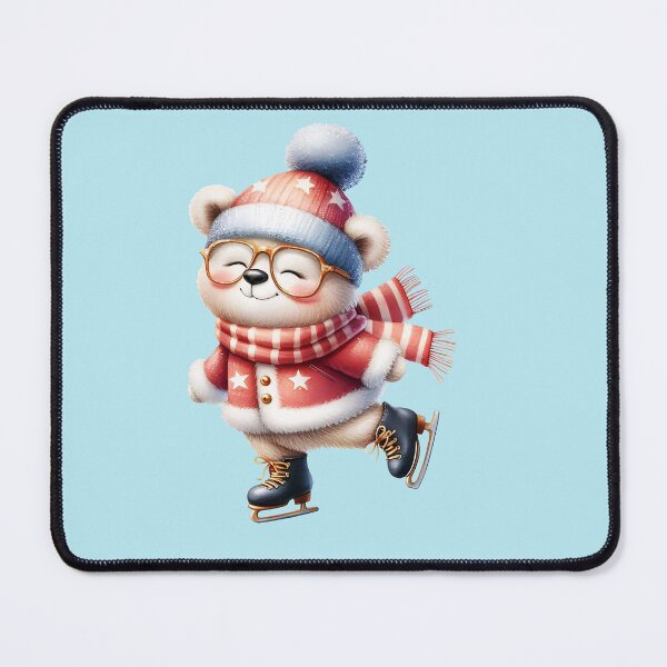 Item preview, Cute Bear in glasses is skating. Watercolor painting. Winter illustration designed and sold by Tatty-shop.