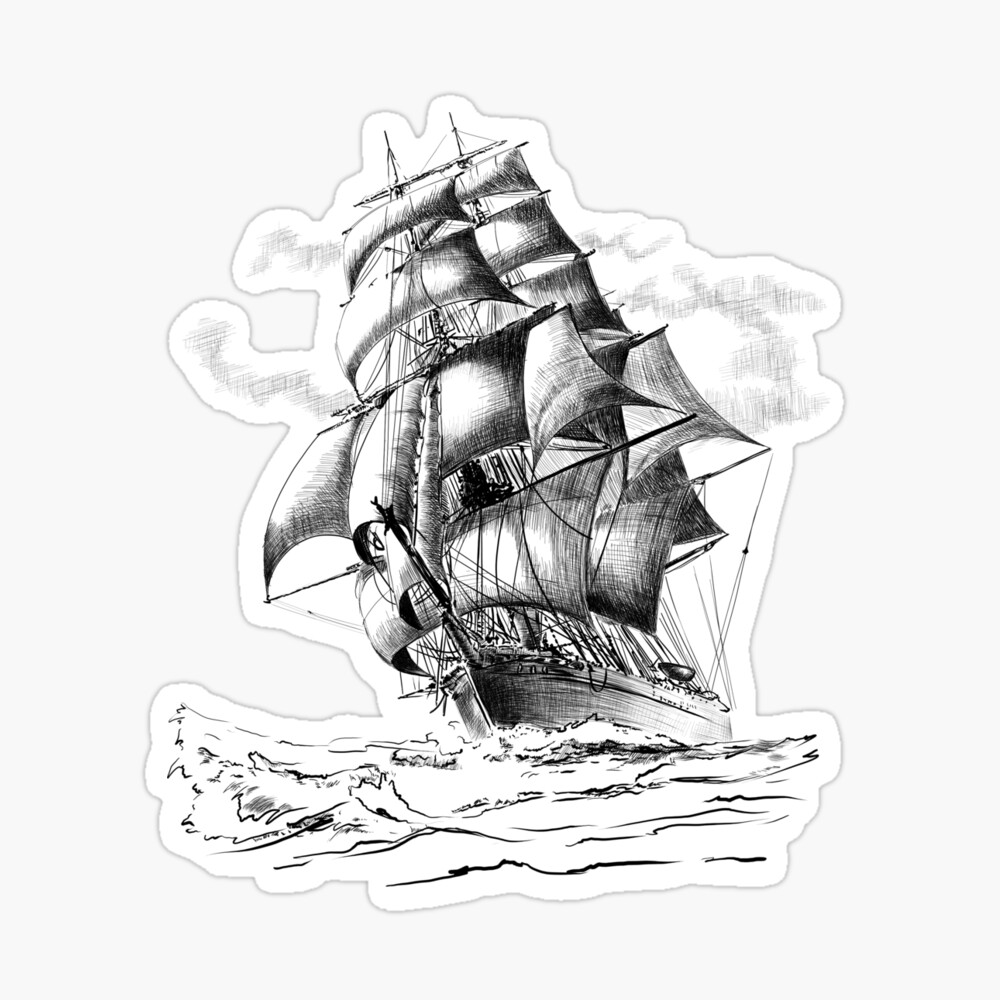 Pirate Ship Tattoo Skull Seamless Pattern