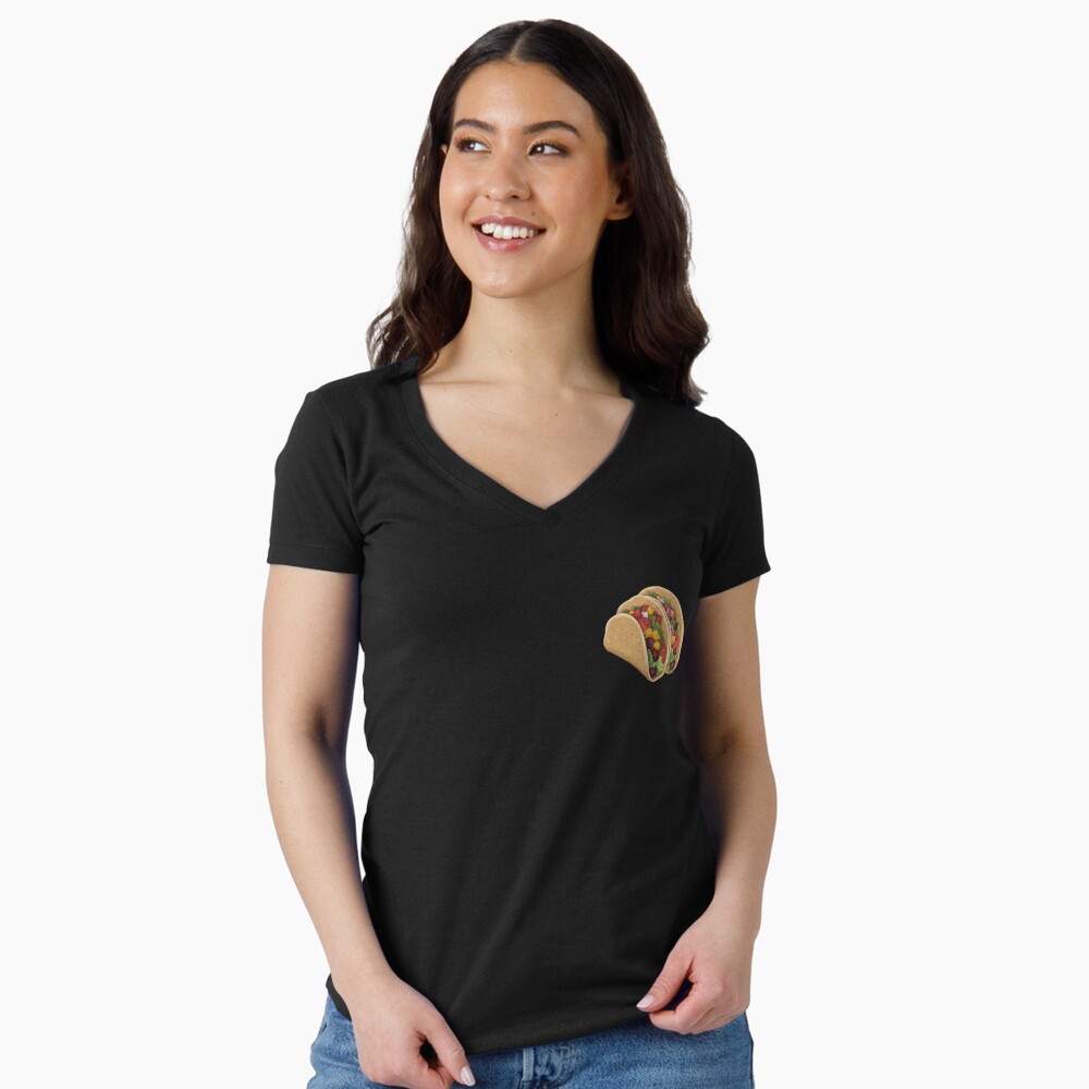 Fitted V-Neck T-Shirt Yummy Taco Fiesta! Delicious tacos Fitted V-Neck T-Shirt