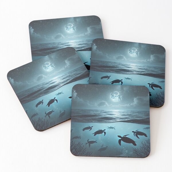 Item preview, Sea Turtles Swimming Under Moonlight – Serene Night Ocean designed and sold by NocturnalNook.