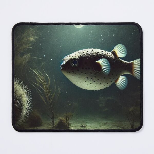Item preview, Night Swim: Freshwater Puffer Fish in Moonlit Waters designed and sold by NocturnalNook.