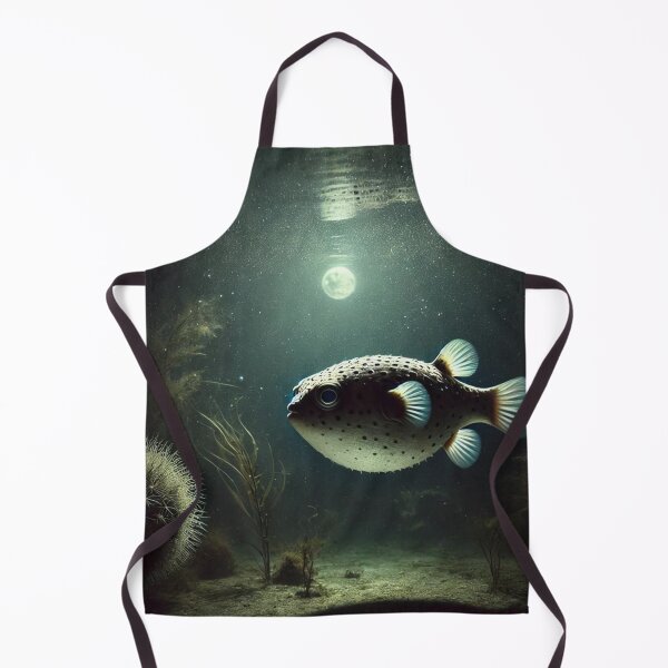 Item preview, Night Swim: Freshwater Puffer Fish in Moonlit Waters designed and sold by NocturnalNook.