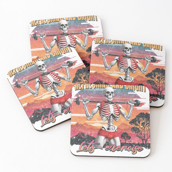 Item preview, Skeleton Weightlifting at Sunset – Fun Fitness Artwork designed and sold by CreativebyTKK.