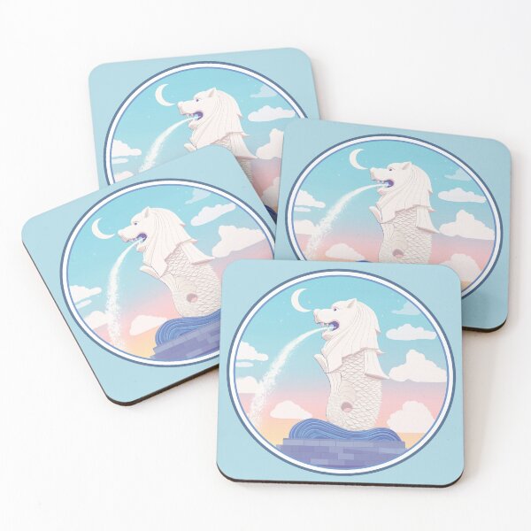 Item preview, Serene Pastel Singapore Merlion Under Moonlit Sky designed and sold by SotaVibes.