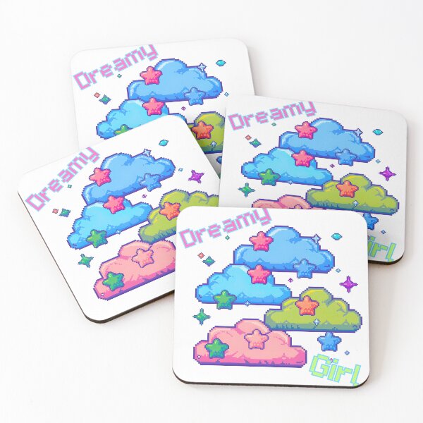 Item preview, pixel art of fluffy clouds in pastel colors with Dreamy Girl word designed and sold by OneLastWish.