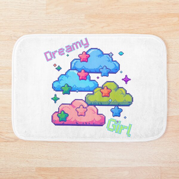 Item preview, pixel art of fluffy clouds in pastel colors with Dreamy Girl word designed and sold by OneLastWish.