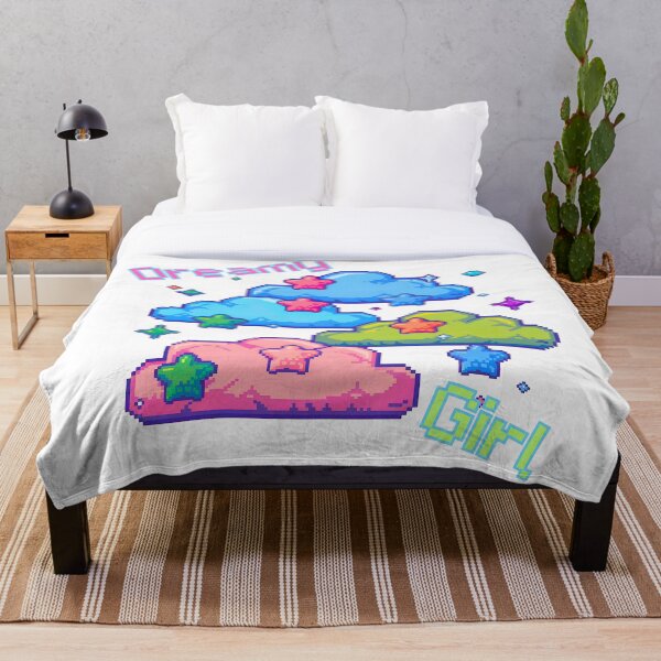 Item preview, pixel art of fluffy clouds in pastel colors with Dreamy Girl word designed and sold by OneLastWish.