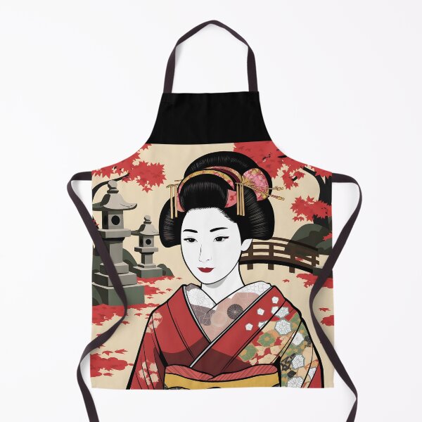 Item preview, Autumn Geisha at outdoors portrait art iminimal vector style designed and sold by EmeraldeaArt.