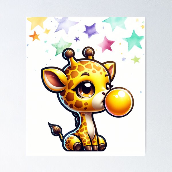 Item preview, Colorful baby Giraffe print #3, Bubble gum, Nursery art, Zebra wall art, Animal, Kids room, Modern art, Wall decor Art Print designed and sold by dave-elf.