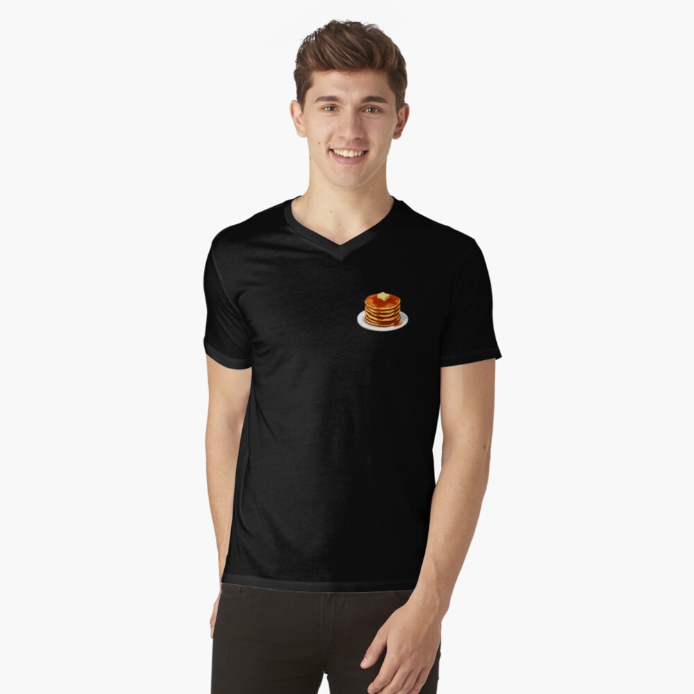 V-Neck T-Shirt: Stack of Pancake Bliss with Syrup and Butter