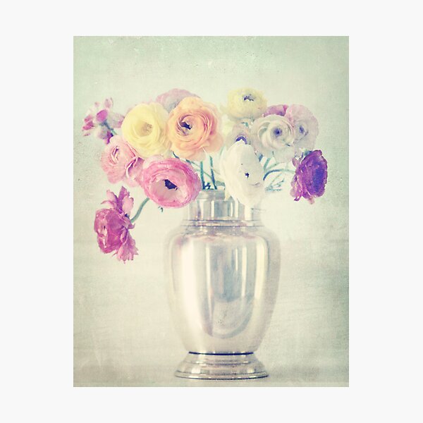 Ranunculas in Silver Vase Photographic Print