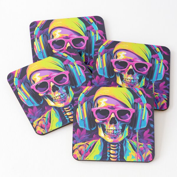 Item preview, Colorful  Hipster Skeleton in Pink Glasses and Headphones designed and sold by KolorellaS.