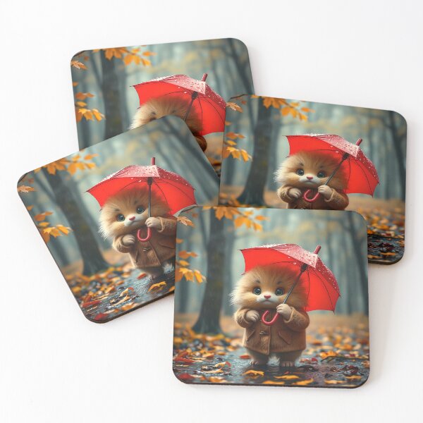 Item preview, Cute Mr. Fluffson in his coat and holding red umbrella designed and sold by Wolfi51.