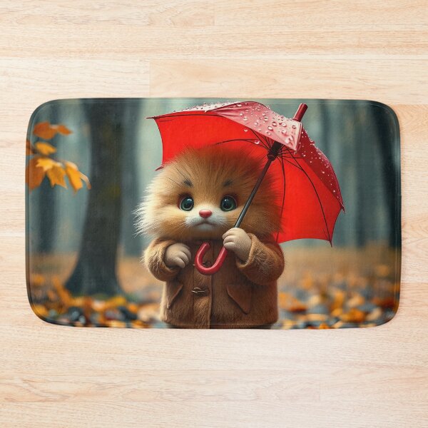 Item preview, Cute Mr. Fluffson in his coat and holding red umbrella designed and sold by Wolfi51.