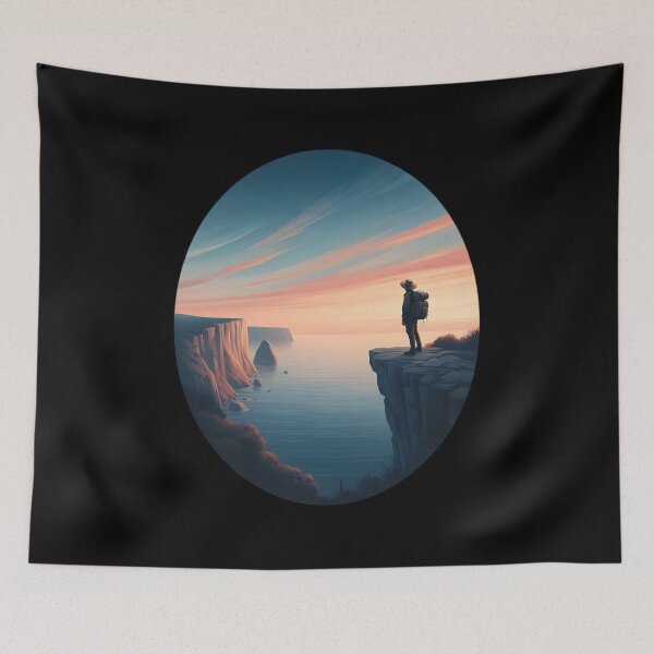 Item preview,  Adventurer Overlooking Serene Cliffs at Sunset designed and sold by IllumeInk.