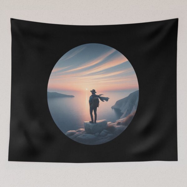 Item preview,  Traveler at Sunset Overlooking the Ocean designed and sold by IllumeInk.