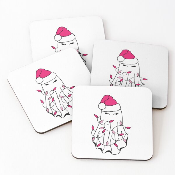 Item preview, Christmas Ghost with Hat and Lights Pink and White designed and sold by MrsCreative1.