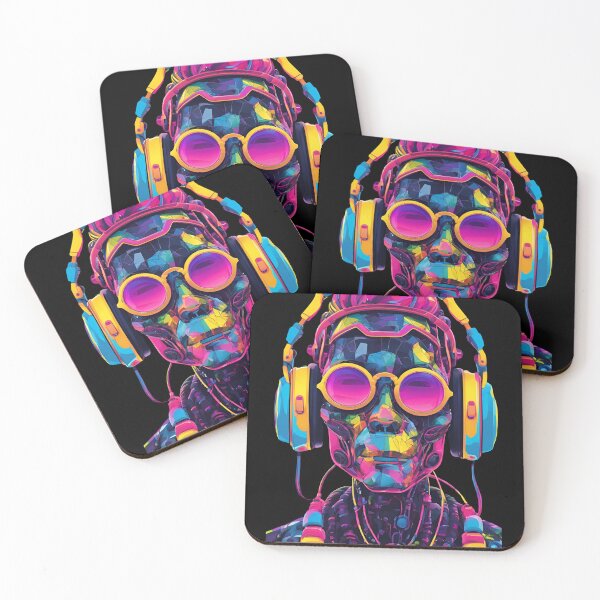 Item preview, Colorful  Hipster Robot Humanoid in Pink Glasses and Headphones designed and sold by KolorellaS.