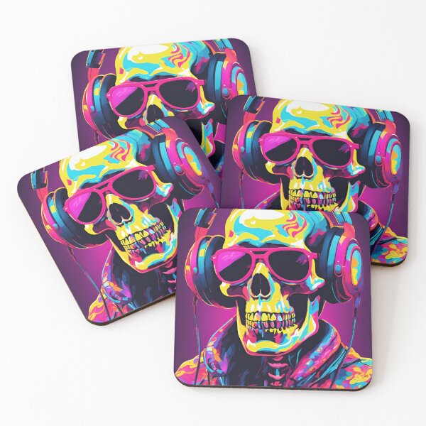 Item preview, Colorful  Hipster Skeleton in Pink Glasses and Headphones designed and sold by KolorellaS.