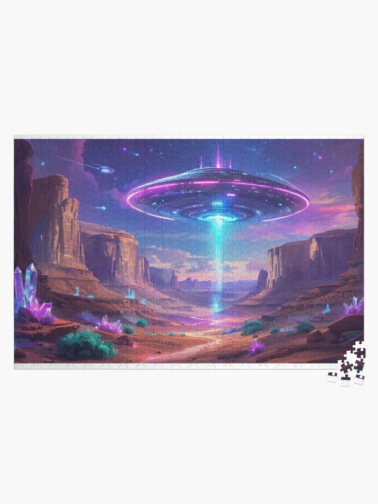 Thumbnail 1 of 2, Jigsaw Puzzle, Neon Visitation: UFO Gifts designed and sold by eXtraHumans.