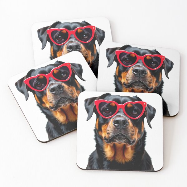 Item preview, Funny cool Rottweiler dog wearing a heart shape sunglasses designed and sold by LazyOwlStore.
