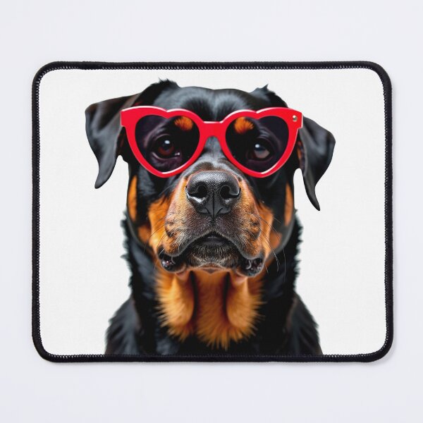 Item preview, Funny cool Rottweiler dog wearing a heart shape sunglasses designed and sold by LazyOwlStore.