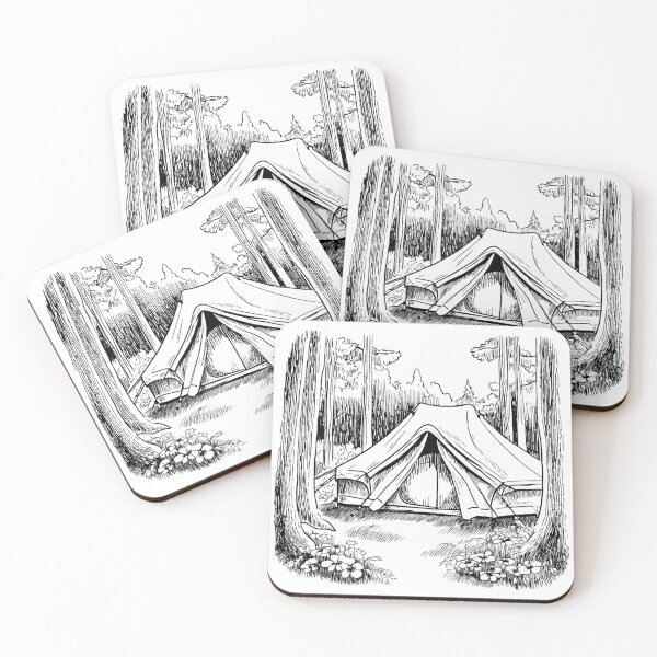 Item preview, Camping Tent in the Forest Line Drawing designed and sold by GeoSketchWear.