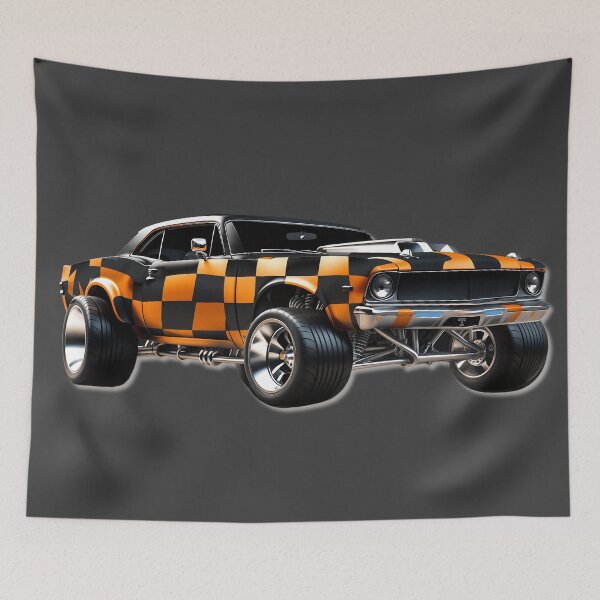Item preview, ORANGE CHECKER HOT ROD designed and sold by Pickle Wicked Designs.