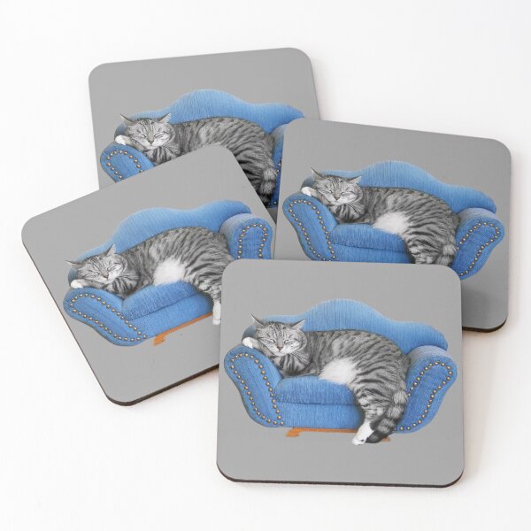 Item preview, Lazy Cat Chill on Blue Couch designed and sold by MorningFive.