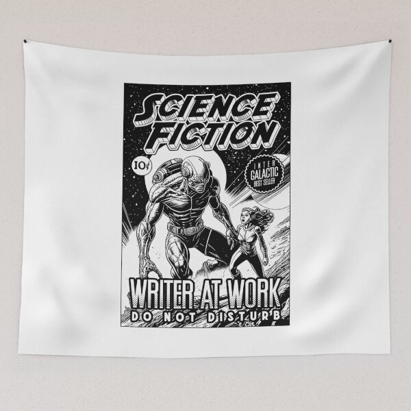 Item preview, Science Fiction Writer At Work Funny Vintage Book Cover designed and sold by GrandeDuc.