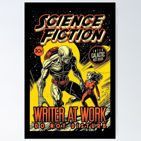 Item preview, Science Fiction Writer At Work Funny Vintage Book Cover designed and sold by GrandeDuc.