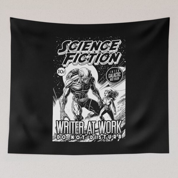 Item preview, Science Fiction Writer At Work Funny Vintage Book Cover designed and sold by GrandeDuc.