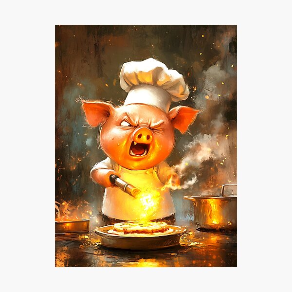 Item preview, Funny Art Print "The Angry Dessert Pig Chef" designed and sold by P0SHIFY.