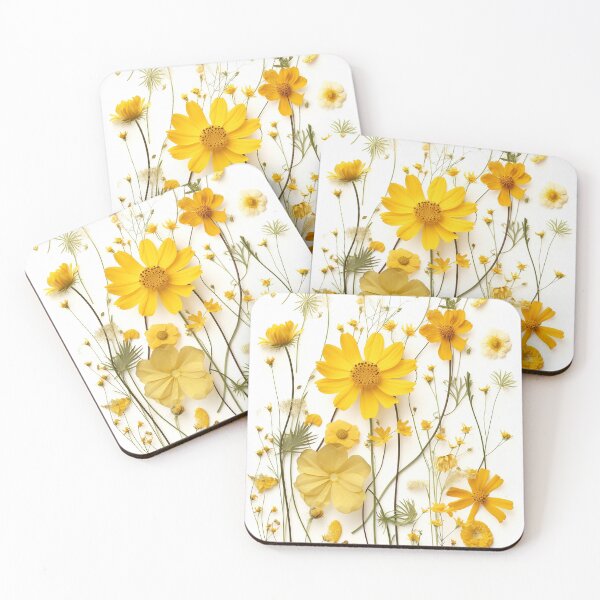 Item preview, Yellow dry flowers collage on white for late summer or autumn designed and sold by EmeraldeaArt.