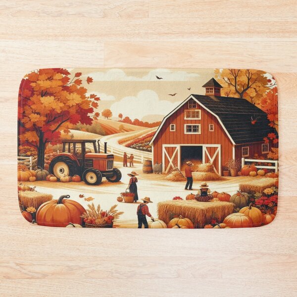 Item preview, adorned with vibrant pumpkins and hay bales designed and sold by Dominika Farkašová.