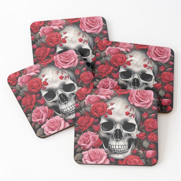 Aperçu de l'œuvre Crâne en fleurs, roses rouges et roses créée et vendue par KolorellaS.