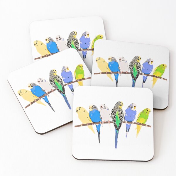 Item preview, cute colorful budgies parrot sitting in a row designed and sold by meh4u2.
