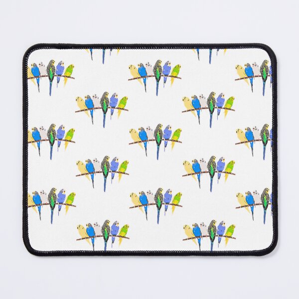 Item preview, cute colorful budgies parrot sitting in a row designed and sold by meh4u2.