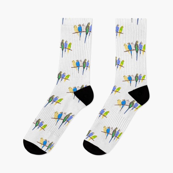 Item preview, cute colorful budgies parrot sitting in a row designed and sold by meh4u2.
