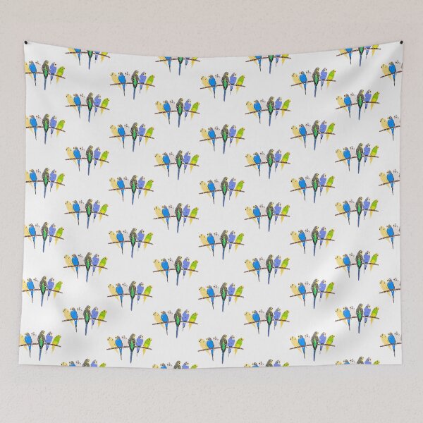 Item preview, cute colorful budgies parrot sitting in a row designed and sold by meh4u2.