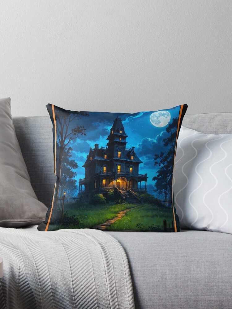 Gothic Noir Haunted Victorian Mansion By Moonlight AI Concept Art by Xzendor7 | A Forgotten And Frightening Place 4 Gothic Noir Haunted Victorian Mansion By Moonlight Mysterious Halloween AI Concept Art by Xzendor7 Decorative Art Print Throw Pillow