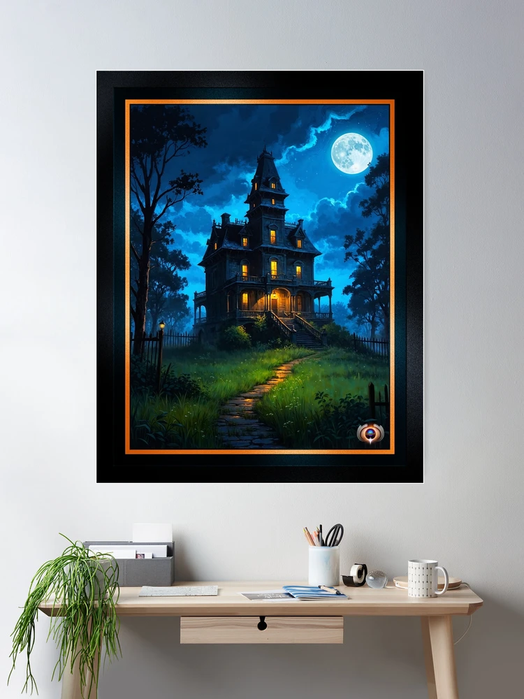 Gothic Noir Haunted Victorian Mansion By Moonlight AI Concept Art by Xzendor7 | A Forgotten And Frightening Place 2 Gothic Noir Haunted Victorian Mansion By Moonlight Mysterious Halloween AI Concept Art by Xzendor7 Wall Decor Poster Art Print