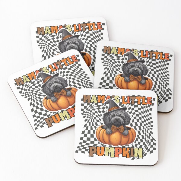 Item preview, "Mama's Little Pumpkin" - Puli in Halloween Pumpkin with Checkered Background designed and sold by GoodyPaws.