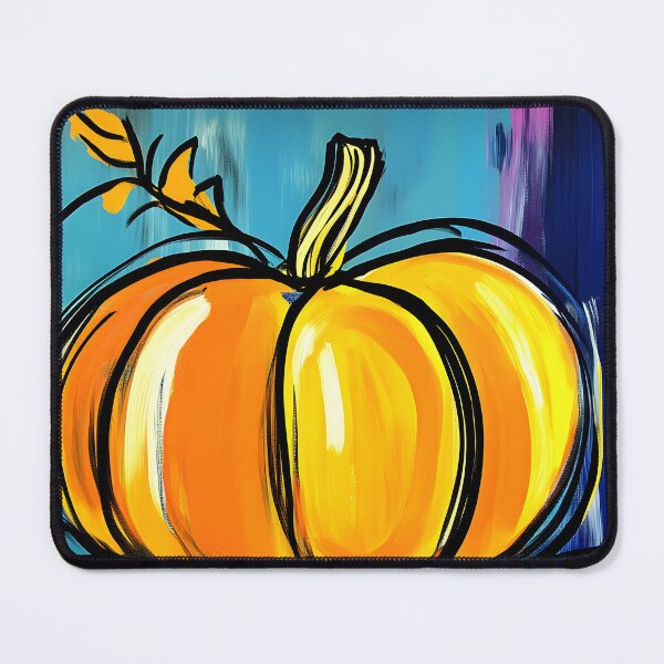 Item preview, Vibrant Orange Pumpkin with Bold Black Outlines Against Colorful Abstract Background of Blue Pink AI Generated designed and sold by OlfactoART Studio.