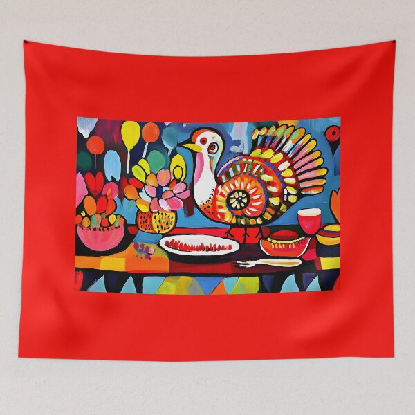 Item preview, Vibrant Abstract Colorful Turkey Against Lively Background with Festive Cheerful Table Generative AI designed and sold by OlfactoART Studio.