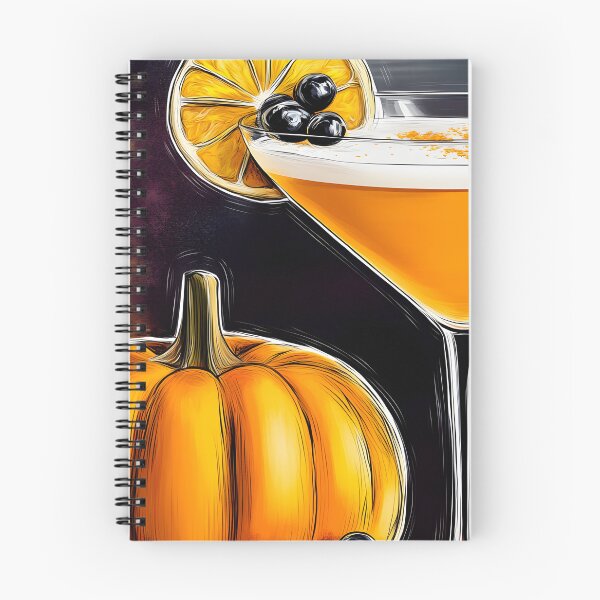 Item preview, Vibrant Cocktail in Martini Glass Garnished with Orange Slice and Berries Beside Pumpkin AI Generated designed and sold by OlfactoART Studio.