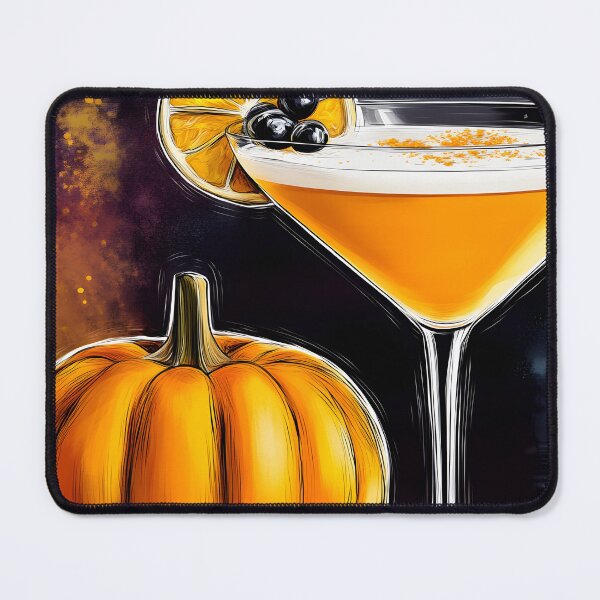 Item preview, Vibrant Cocktail in Martini Glass Garnished with Orange Slice and Berries Beside Pumpkin AI Generated designed and sold by OlfactoART Studio.