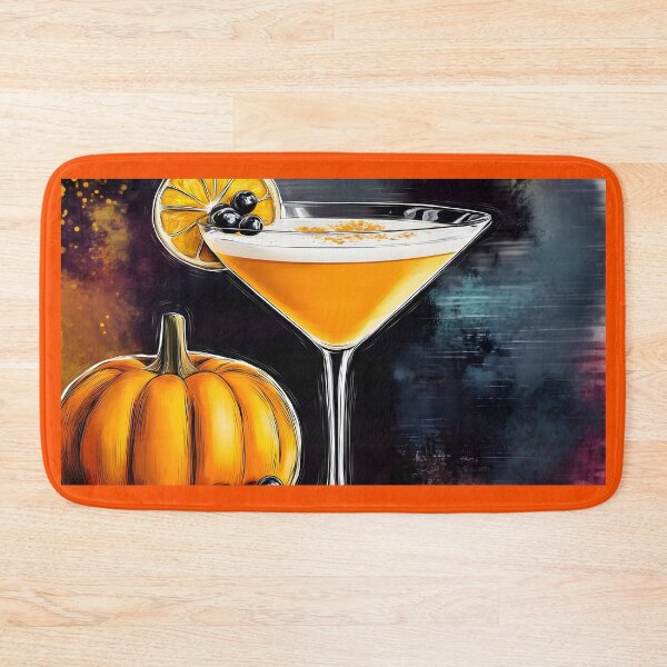 Item preview, Vibrant Cocktail in Martini Glass Garnished with Orange Slice and Berries Beside Pumpkin AI Generated designed and sold by OlfactoART Studio.