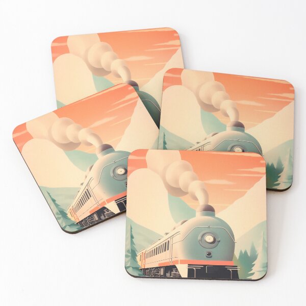 Item preview, Steam train illustration in nouveau art with soft pastel colors designed and sold by GoldenTimesCafe.