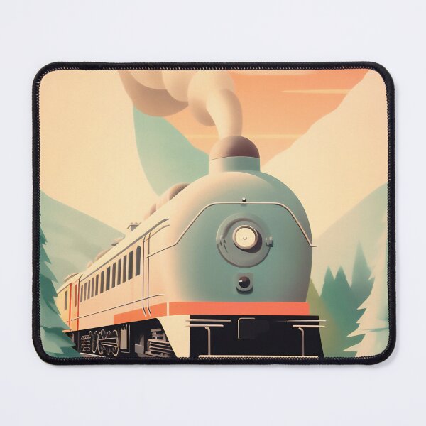 Item preview, Steam train illustration in nouveau art with soft pastel colors designed and sold by GoldenTimesCafe.